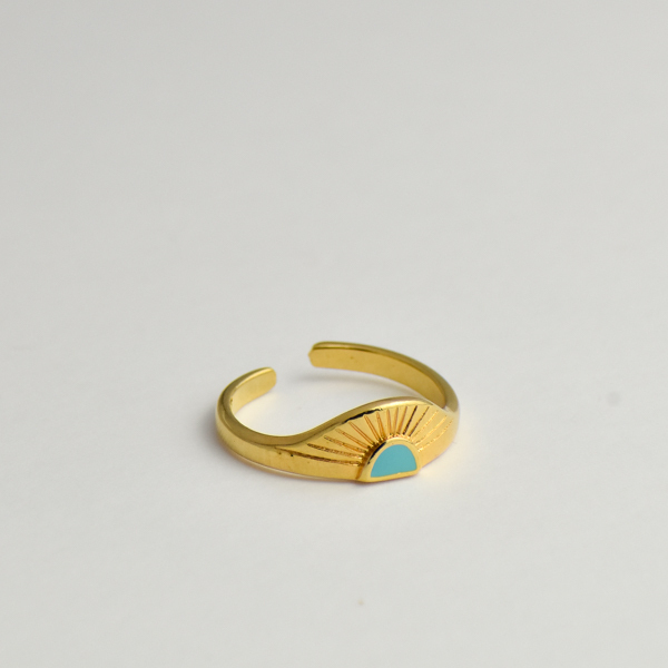Επιχρυσο δαχτυλίδι ανατέλλων ήλιος με τυρκουάζ σμάλτο αυξομειουμενο - επιχρυσωμένα, ορείχαλκος, boho, αυξομειούμενα, φθηνά - 2