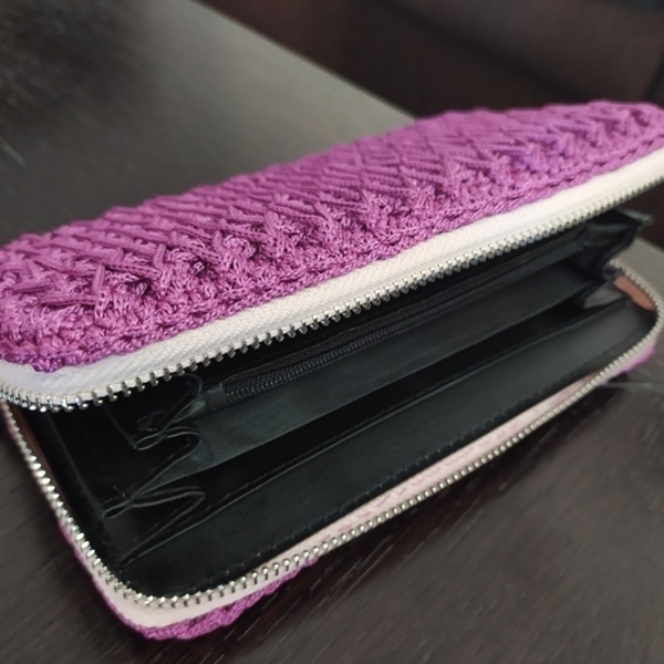 Χειροποίητο πλεκτό πορτοφόλι με φερμουάρ μοβ ορχιδέας 20X11 - νήμα, πλεκτό, δώρα για γυναίκες, πορτοφόλια - 4