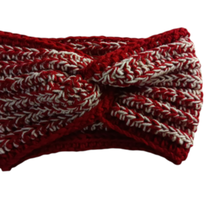 Γυναικεία πλεκτή κορδέλα μαλλιών κόκκινη μπεζ - headbands, μαλλί, νήμα