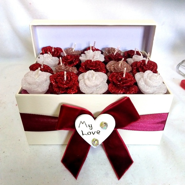 Δώρο Αγίου Βαλεντίνου κουτί αρωματικά κεριά τριαντάφυλλα λευκό/κόκκινο/ροζχρυσό 16×11,6×12cm - γυαλί, τριαντάφυλλο, αγάπη, αρωματικά κεριά, αγ. βαλεντίνου - 4