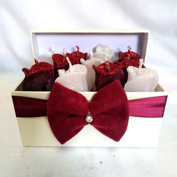 Δώρο Αγίου Βαλεντίνου κουτί αρωματικά κεριά μπουμπούκια λευκό/κόκκινο 16×11,6×12cm - γυαλί, τριαντάφυλλο, αγάπη, αρωματικά κεριά, αγ. βαλεντίνου - 5