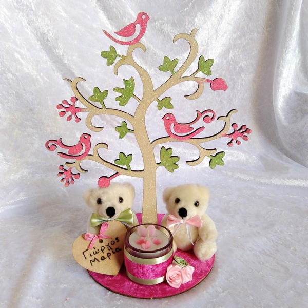 Δώρο Αγίου Βαλεντίνου ξύλινη βάση δέντρο κηροπήγιο ροζ με γκλίτερ 26×21×14,8cm - ξύλο, αρωματικό, διακοσμητικά, αγ. βαλεντίνου - 4