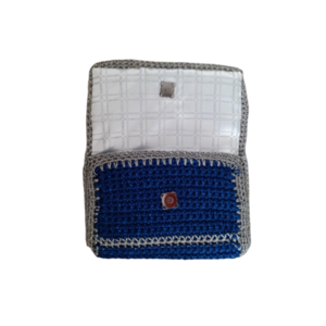 πλεκτή τσάντα φάκελος μπλε - ασημί - νήμα, φάκελοι, πλεκτές τσάντες, μικρές - 3