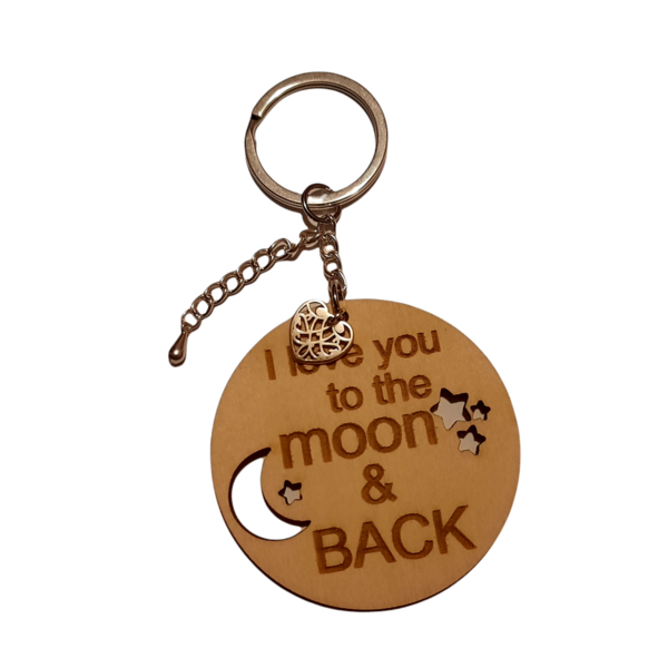 Δώρο Αγ. Βαλεντίνου ξύλινο μπρελόκ "I love you to the moon and back " 6 cm - ξύλο, μπρελόκ, αγάπη, αγ. βαλεντίνου