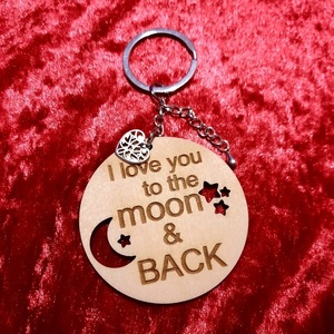 Δώρο Αγ. Βαλεντίνου ξύλινο μπρελόκ "I love you to the moon and back " 6 cm - ξύλο, μπρελόκ, αγάπη, αγ. βαλεντίνου - 2