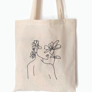 Κεντημένη Τσάντα πολλαπλών χρήσεων - the girl and the flowers- - ύφασμα, all day, tote, πάνινες τσάντες, φθηνές