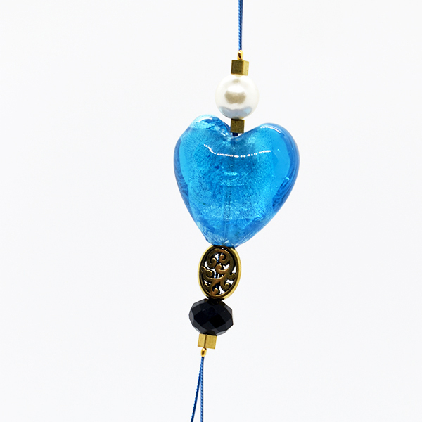 Κολιέ μακρύ με γαλάζια murano γυάλινη καρδιά - μήκος 30 εκ. - γυαλί, καρδιά, μακριά, boho, αγ. βαλεντίνου