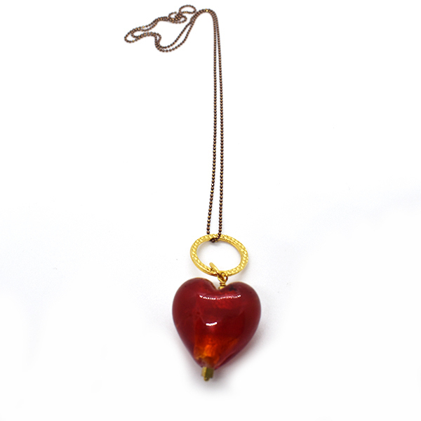 Κολιέ μακρύ με κόκκινη murano γυάλινη καρδιά - μήκος 25 εκ. - γυαλί, καρδιά, μακριά, αγ. βαλεντίνου, μενταγιόν