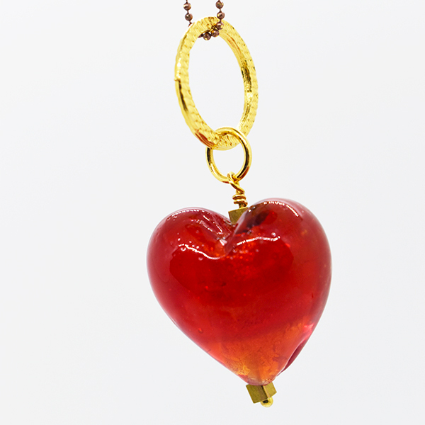 Κολιέ μακρύ με κόκκινη murano γυάλινη καρδιά - μήκος 25 εκ. - γυαλί, καρδιά, μακριά, αγ. βαλεντίνου, μενταγιόν - 3