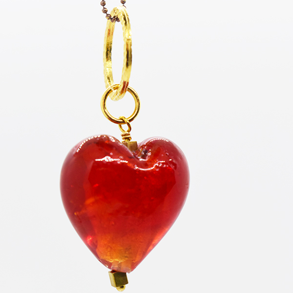 Κολιέ μακρύ με κόκκινη murano γυάλινη καρδιά - μήκος 25 εκ. - γυαλί, καρδιά, μακριά, αγ. βαλεντίνου, μενταγιόν - 4