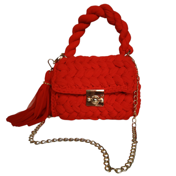 Ιδιαίτερη χειροποίητη πλεκτή τσάντα σε κόκκινο χρώμα - νήμα, clutch, χειρός, πλεκτές τσάντες, βραδινές
