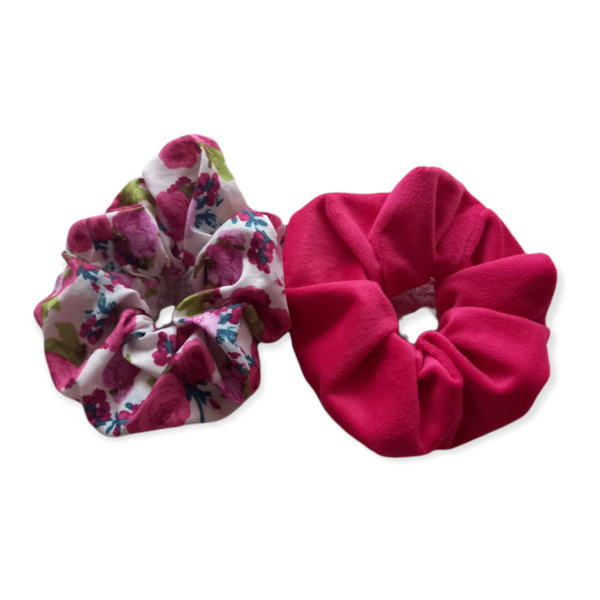 set scrunchies floral φούξια - ύφασμα, λαστιχάκια μαλλιών - 2