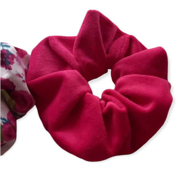 set scrunchies floral φούξια - ύφασμα, λαστιχάκια μαλλιών - 3