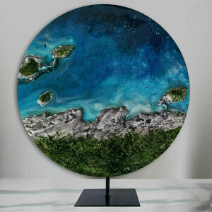 Επιτραπέζιο διακοσμητικό από ξύλο, υγρό γυαλί και ακρυλικά χρώματα 30Χ30 εκ. NISSAKI BEACH - mdf, διακοσμητικά - 4
