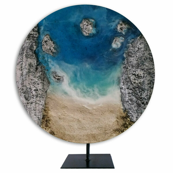 Επιτραπέζιο διακοσμητικό από ξύλο, υγρό γυαλί και ακρυλικά χρώματα 30Χ30 εκ. KLISIDI BEACH - mdf, διακοσμητικά