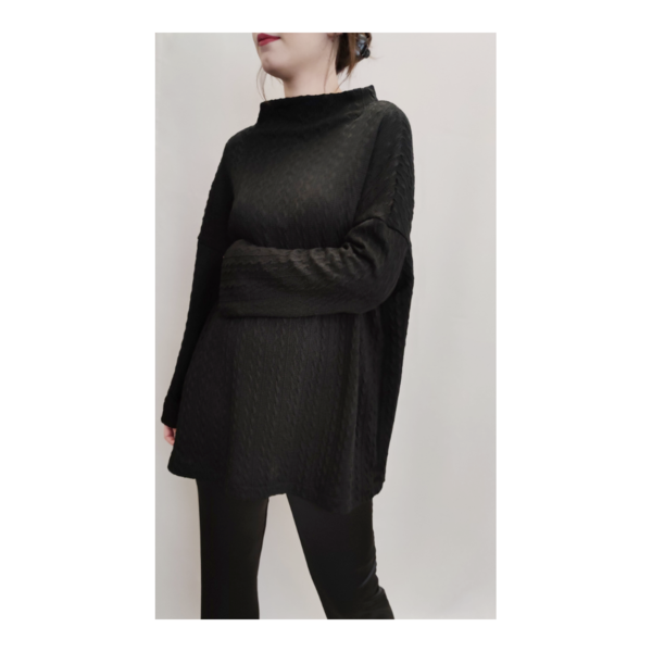 Black Cable Knitted Oversized Blouse - μακρυμάνικες