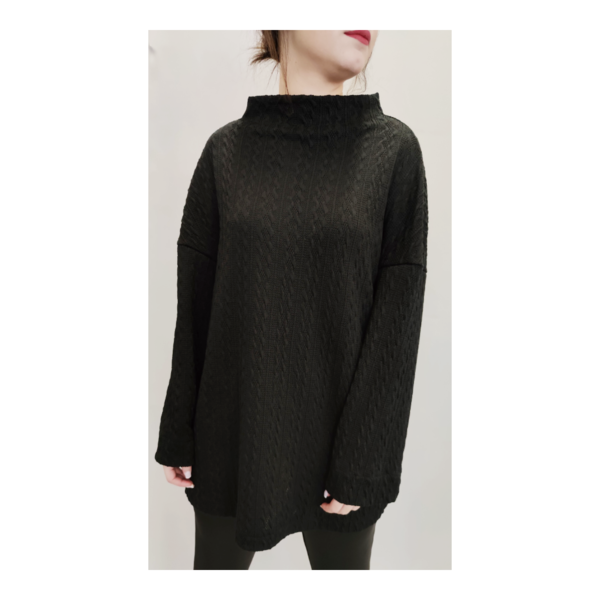 Black Cable Knitted Oversized Blouse - μακρυμάνικες - 2