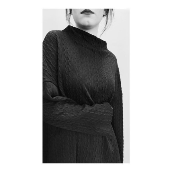 Black Cable Knitted Oversized Blouse - μακρυμάνικες - 3
