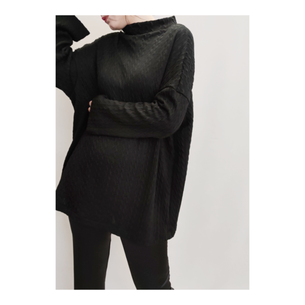 Black Cable Knitted Oversized Blouse - μακρυμάνικες - 4