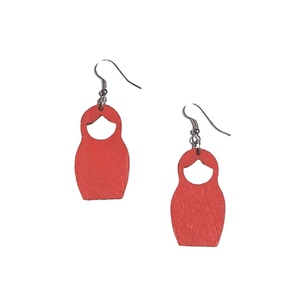 Ξύλινα σκουλαρίκια μπαμπούσκα κόκκινη - ξύλο, μικρά, κρεμαστά