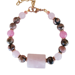 Βραχιόλι με Ροδονίτη, Ροζ Quartz και Jade - ημιπολύτιμες πέτρες, χάντρες, ατσάλι, σταθερά, χεριού