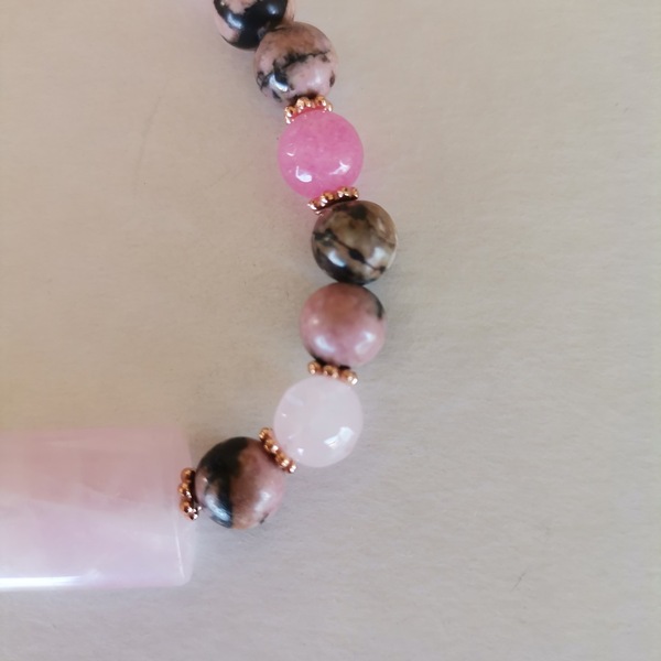 Βραχιόλι με ροδονίτη, ροζ quartz και jade - ημιπολύτιμες πέτρες, χάντρες, ατσάλι, σταθερά, χεριού - 5
