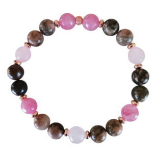 Ελαστικό βραχιόλι με ροδονίτη, ροζ jade και αχάτη - ημιπολύτιμες πέτρες, χάντρες, χεριού, αυξομειούμενα
