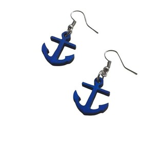 Ξύλινα μπλε σκουλαρίκια άγκυρα - 2cm - ξύλο, θάλασσα, μικρά, άγκυρα, κρεμαστά