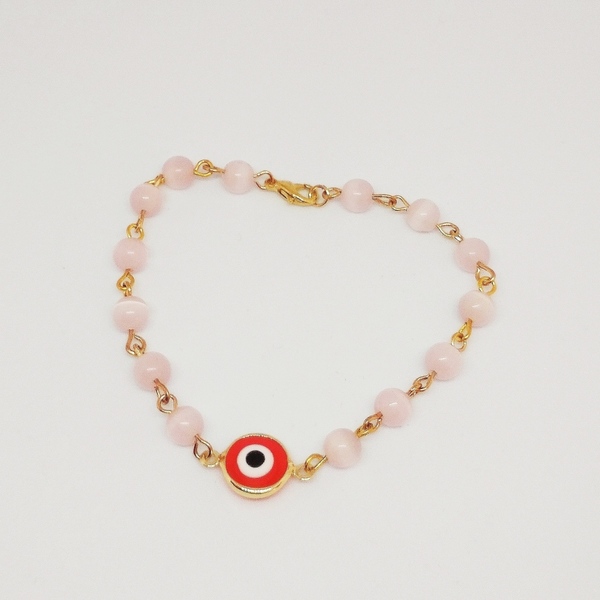 Βραχιολι με ροζ οπαλ cat Eye - ημιπολύτιμες πέτρες, charms, επιχρυσωμένα, μάτι, σταθερά
