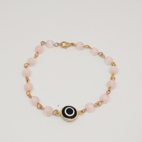Βραχιολι με ροζ οπαλ cat Eye - ημιπολύτιμες πέτρες, charms, επιχρυσωμένα, μάτι, σταθερά - 2