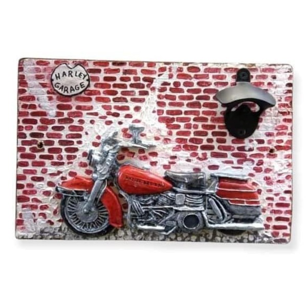Ανοιχτήρι μπύρας τοίχου, Harley, δώρο για εκεινον, αξεσουάρ Harley, πρακτικο δωρο για μοτοσυκλετιστες, Κοκκινη, μαυρη και ασημι Harley - επιτοίχιο, διακοσμητικά, για ενήλικες, είδη σερβιρίσματος
