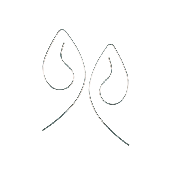 "Frond" Ασημένια σκουλαρίκια κρίκος σε σχήμα φύλλο από σύρμα - ασήμι, μακριά, μεγάλα