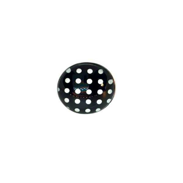 Δαχτυλίδι επάργυρο αυξομειούμενο με υγρό γυαλί " Μαύρο - Άσπρο Πουά" - διάμετρος 20mm - γυαλί, επάργυρα, αυξομειούμενα, φθηνά