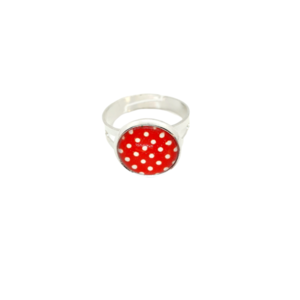 Δαχτυλίδι επάργυρο αυξομειούμενο με υγρό γυαλί " Κόκκινο Πουά " - 12mm - γυαλί, επάργυρα, αυξομειούμενα, φθηνά