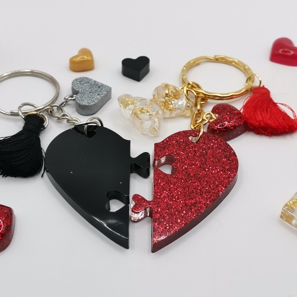 Valentine handmade Keychain for couple - γυαλί, μπρελόκ, εποξική ρητίνη, δώρα αγίου βαλεντίνου - 4