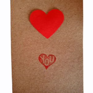 Καρτούλα craft "you" κόκκινη καρδούλα 15εκ - ευχετήριες κάρτες, χαρτί, αγ. βαλεντίνου, καρδιά