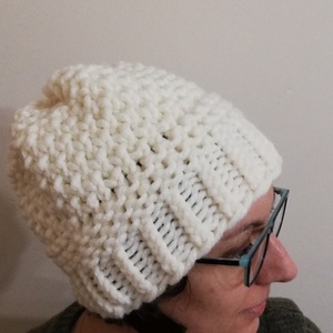 Romantic Hat | Πλεκτός σκούφος Εκρού - μαλλί, ακρυλικό, Black Friday, σκουφάκια, δώρα για γυναίκες - 3