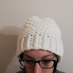 Romantic Hat | Πλεκτός σκούφος Εκρού - μαλλί, ακρυλικό, Black Friday, σκουφάκια, δώρα για γυναίκες - 4