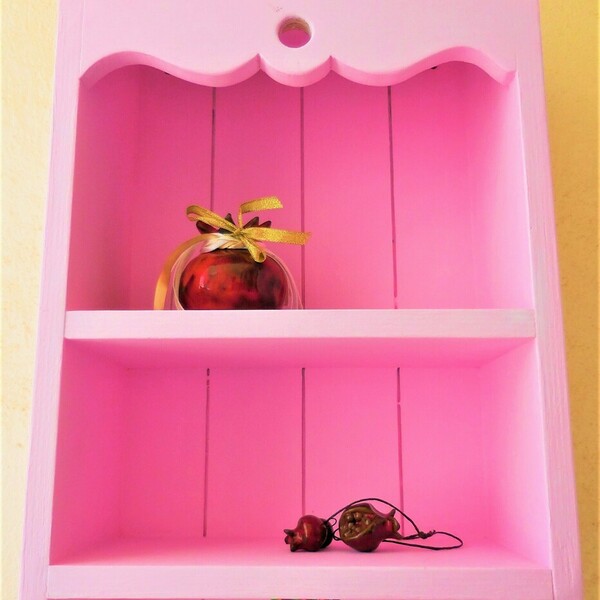 Ντουλάπι τοίχου ροζ με χειροποίητες ζωγραφιές 52χ27χ13 cm - ξύλο, οργάνωση & αποθήκευση - 3