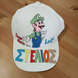 παιδικό καπέλο jockey με όνομα και θέμα super mario ( λουίτζι ) - ζωγραφισμένα στο χέρι, όνομα - μονόγραμμα, καπέλα, σούπερ ήρωες - 2
