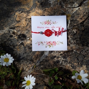 Μαρτακι με κόκκινο χαρταετό και ασημί λουλουδάκι. - κορδόνια, λουλούδι, μαρτάκια, αυξομειούμενα - 4