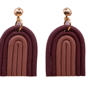 Stringed brown small tower polymer clay earrings - κρεμαστά, μικρά, πηλός, φθηνά, boho