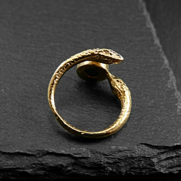 " Όφις - lapis " - Χειροποίητο δαχτυλίδι, επίχρυσο 18Κ, με ημιπολύτιμο λίθο Lapis Lazuli και ένα φίδι! - ημιπολύτιμες πέτρες, ορείχαλκος, αυξομειούμενα - 3