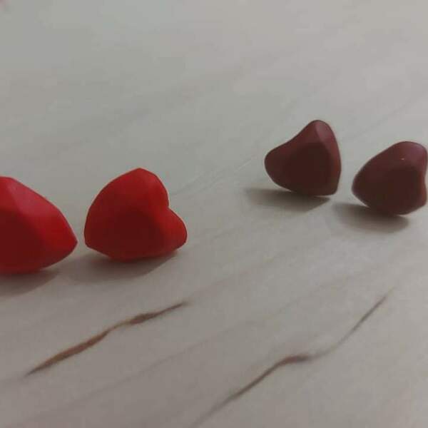 Σκουλαρίκια καρφωτά καρδιά - 1,5εκ - ορείχαλκος, καρδιά, πηλός, καρφωτά, μικρά - 2