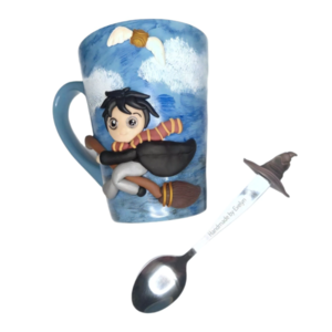 Harry potter τρισδιάστατο χειροποίητο σετ κούπα και κουτάλι από πολυμερικό πηλό - αγόρι, πηλός, πορσελάνη, κούπες & φλυτζάνια