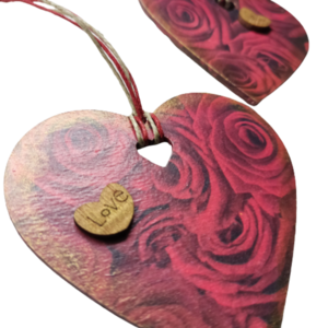 δύο ξύλινες καρδιές decoupage με κόκκινα τριαντάφυλλα - 8,00εκ Χ 8,00εκ - ξύλο, καρδιά, είδη γάμου, δώρα αγίου βαλεντίνου, δωρο για επέτειο - 4