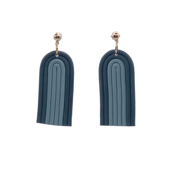 Stringed Blue Medium Tower polymer clay earrings - πηλός, boho, κρεμαστά, καρφάκι, φθηνά