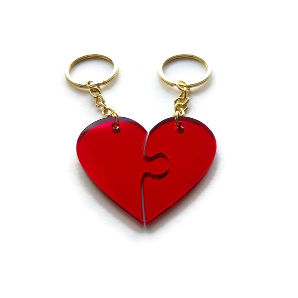 Σετ με Δύο Μπρελόκ ♥ Δύο κομμάτια Καρδιάς από Plexi glass Κόκκινο Καθρέπτη 6x5 εκ - καρδιά, μπρελόκ, αγάπη, plexi glass, ζευγάρια