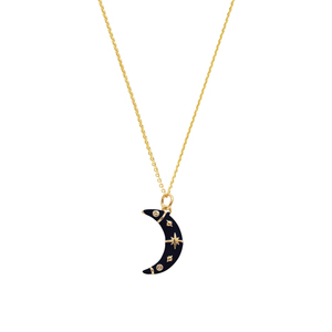 Κολιέ Φεγγάρι με Zircon "Boho Night" - charms, ασήμι 925, φεγγάρι, κοντά, boho - 5