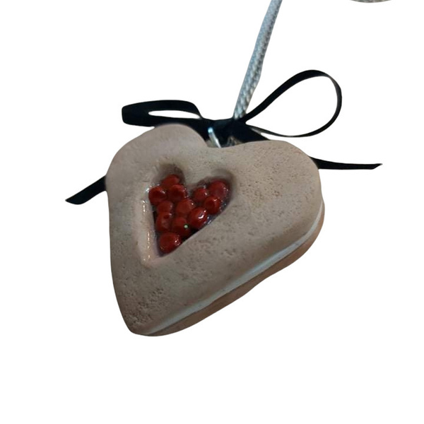 Κολιέ μπισκότο καρδιά από πολυμερικό πηλό - 4εκ - καρδιά, πηλός, μακριά, μενταγιόν